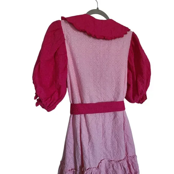 Julyliebe Embroidered Multicolor Pink Puff Sleeve Mini Dress Size Medium - Picture 5 of 7